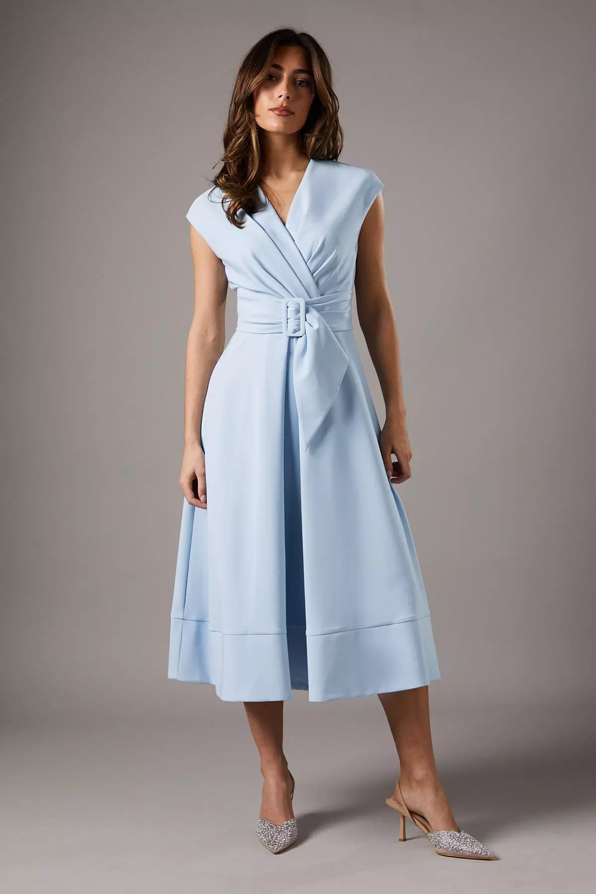 ◆KAREN MILLEN◆ ベルト付ペプラムスカートドレス / pale blue bcc10099_pale blue_xl?$